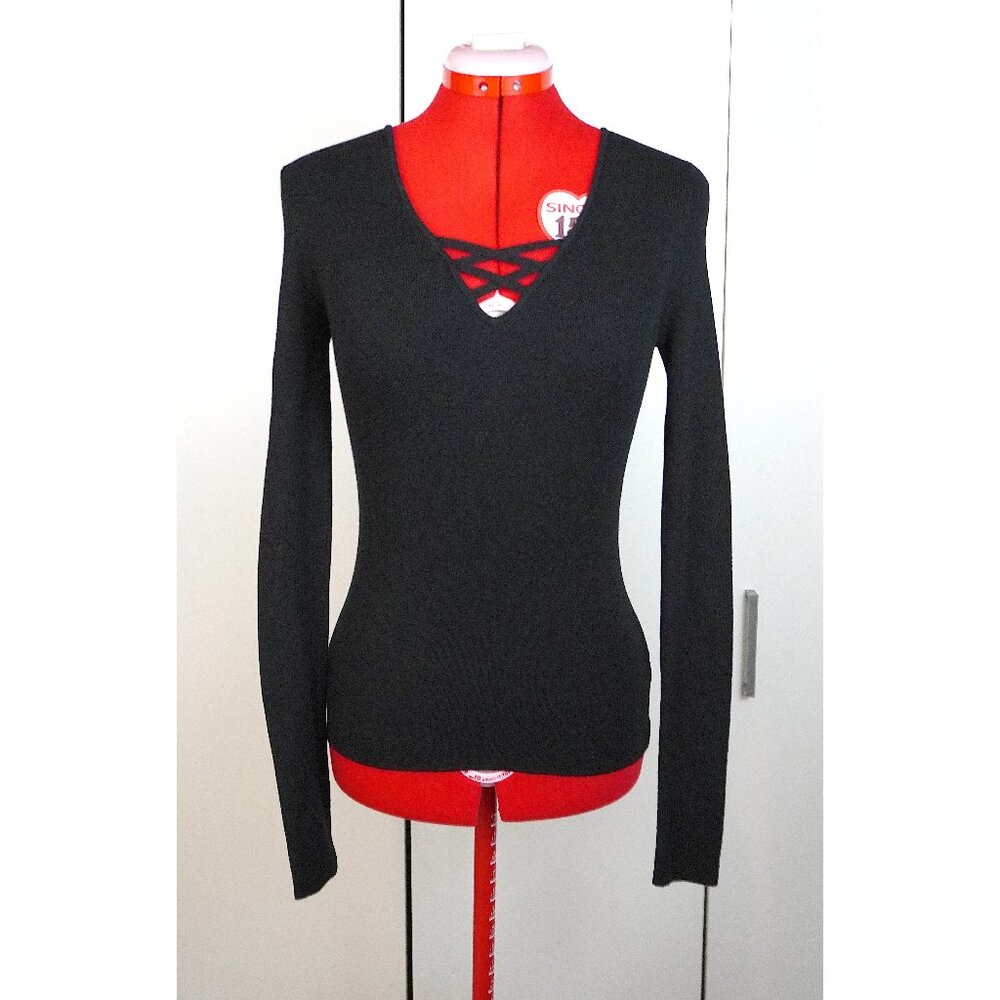 Express Cross-Front Fitted V-Neck Sweater in Black